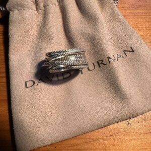 David Yurman Crossover Ring With Pavé Diamonds - Sterling Silver - Size